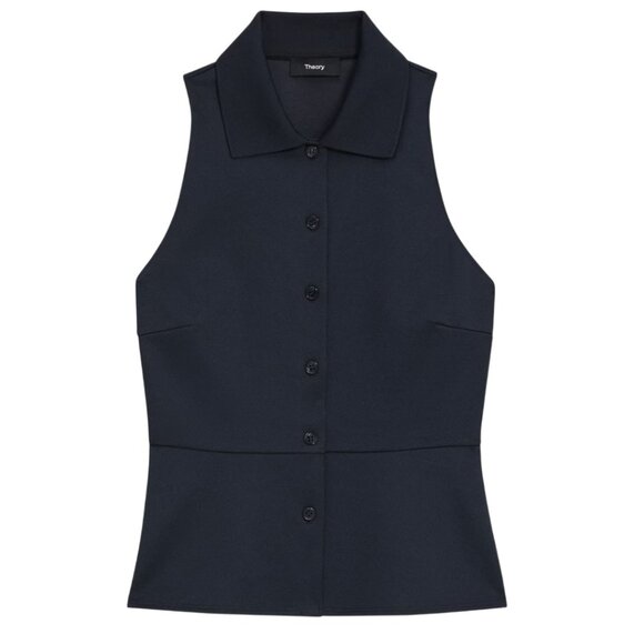 225$ Theory Front Button Peplum Vest Top Sleeveless Size M Nocturnal Navy - Picture 2 of 2